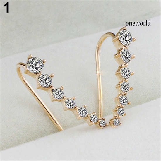 OW@ Women's Fashion Line Rhinestones Zircon Earrings Ear Hook Clip Stud Jewelry