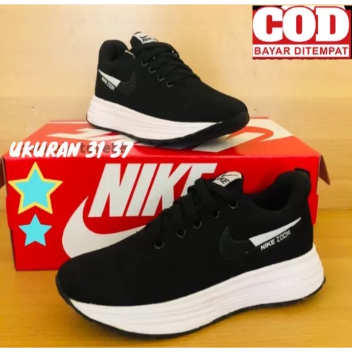 DISKON !!! SEPATU SEKOLAH MURAH NIKE ZOOM LAKI-LAKI DAN PEREMPUAN HITAM PUTIH UKURAN 33-40