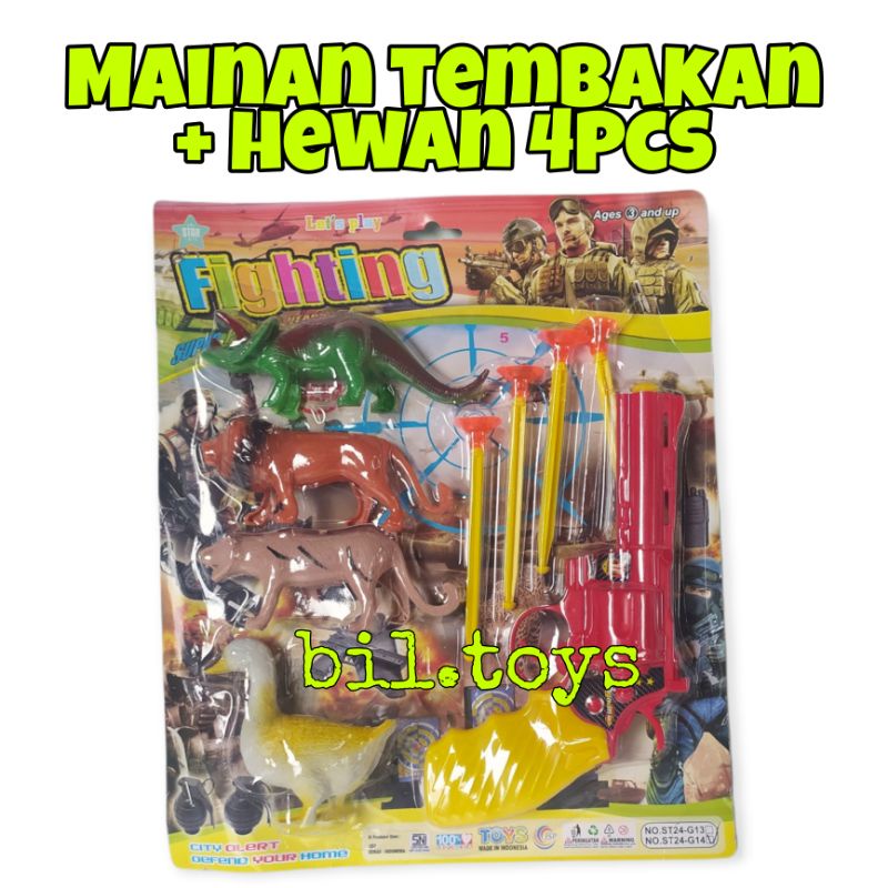 ST24 - G14 mainan tembak kaca ada hewan dinosaurus / mainan pistol karet murah bonus hewan