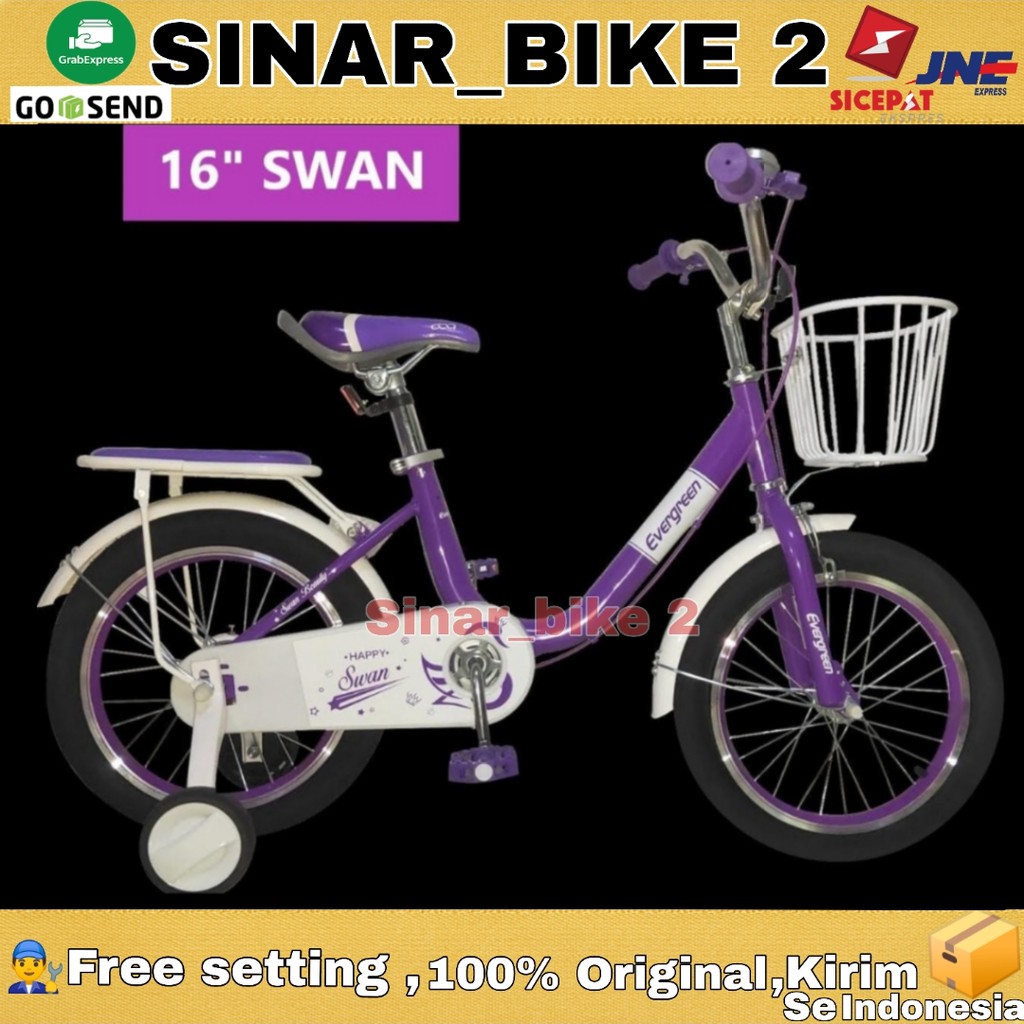 Sepeda Anak Perempuan 16Inch Evergreen Swan (Gosend/Grab)