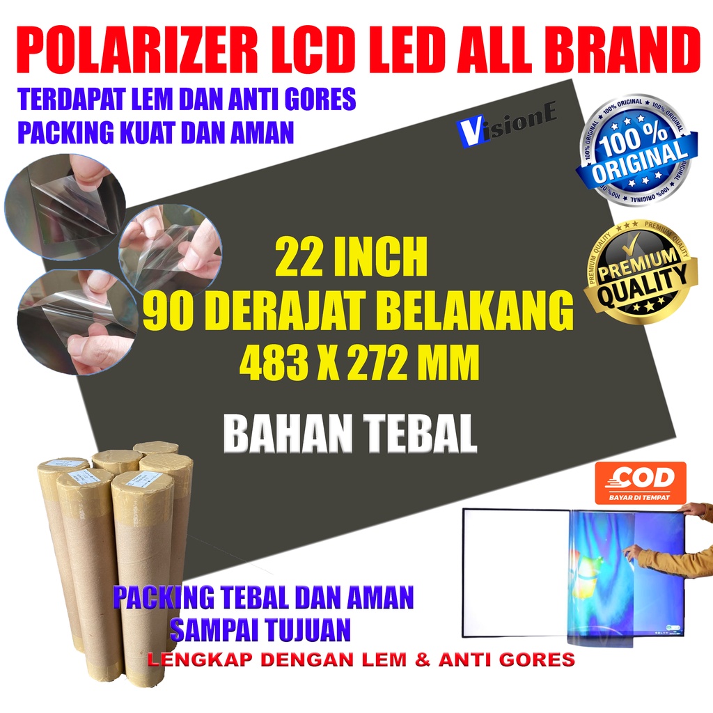 Polariser LCD LED 22 inch 90 derajat bagian dalam 483*272 MM plastik polarizer 22 inch dalam polaris lcd 22 inch polarized lcd