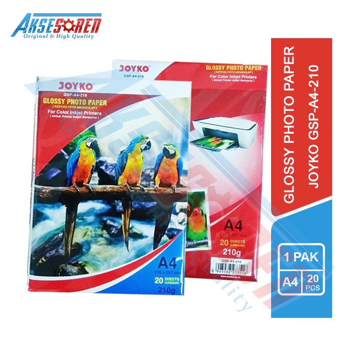 

Kertas Foto Mengkilap A4 Joyko 210g [1 Pack/20 Lembar] / Glossy Photo Paper A4 210 Gsm / Kertas Cetak Poto 1 Pak / Kertas Foto Glossy / Kertas Foto A4 / Kertas Cetak Foto / Kertas Photo Glossy A4 Joyko
