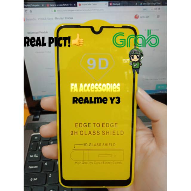 Tempered glass 5d full lem REALME Y3 HITAM SCREEN GUARD