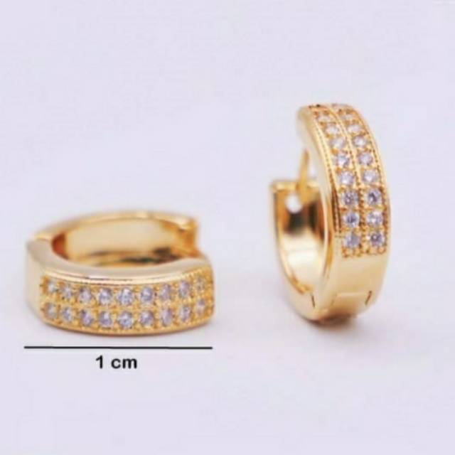 XUPING ANTING CLIP EMAS MOTIF DUA BARIS PERMATA ZIRCON