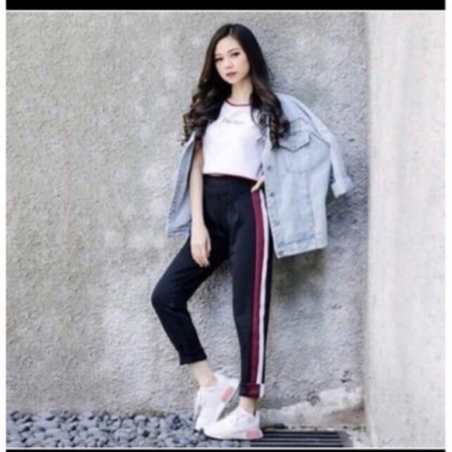 JEGGING WHITE RED/CELANA WANITA/TWO TONE PANTS