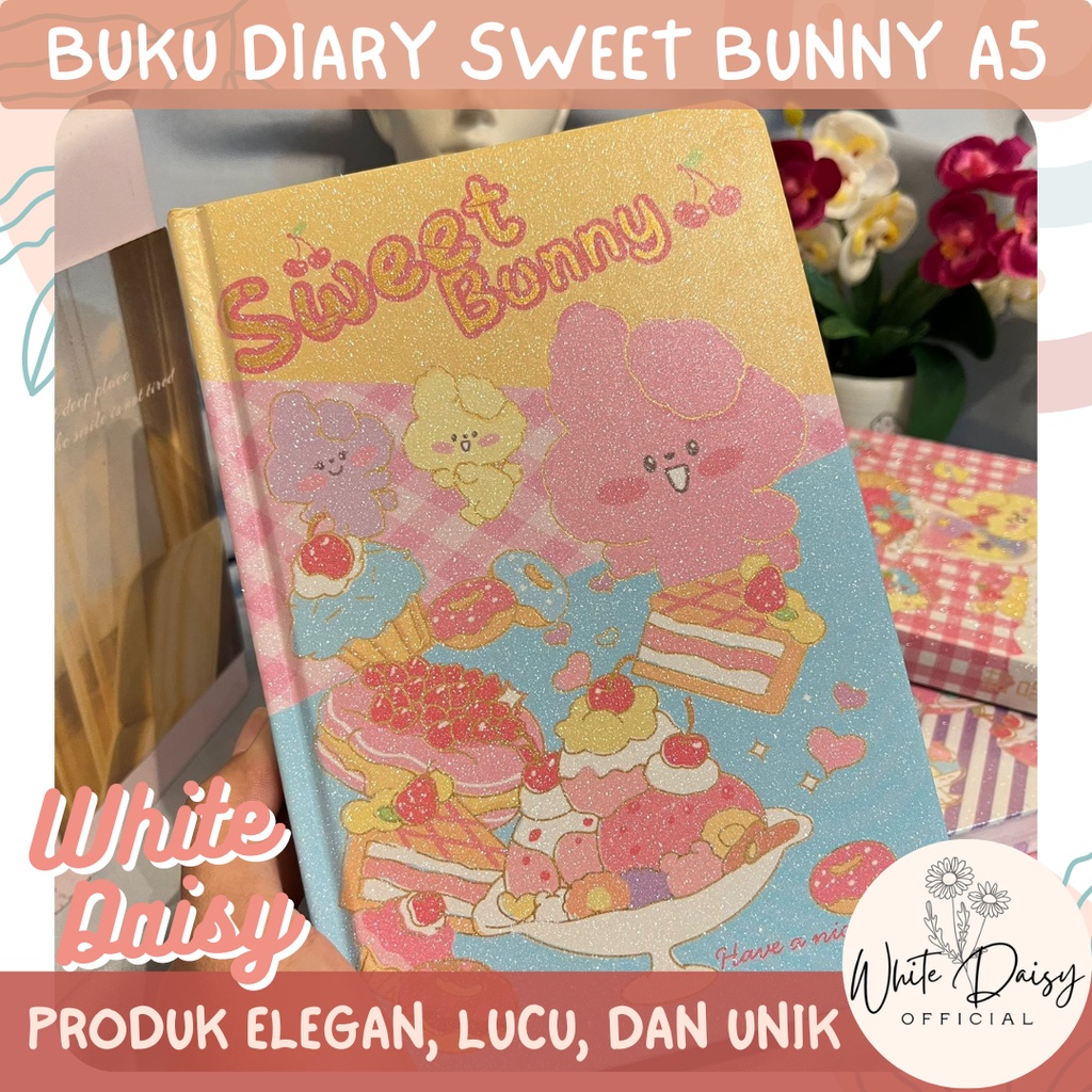 

buku diary anak sweet bunny A5 kertas tebal berwarna bergambar kelinci full color Rabbit hewan lucu imut - Random