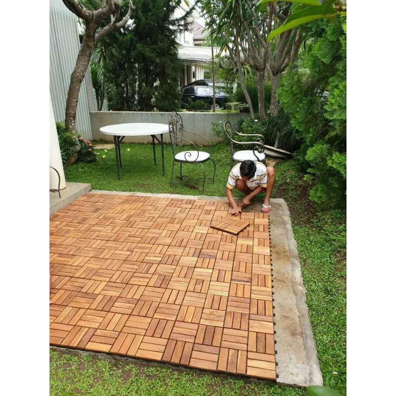 DECKING TILE LANTAI KAYU JATI UBIN KAYU JATI TERMURAH | Shopee Indonesia