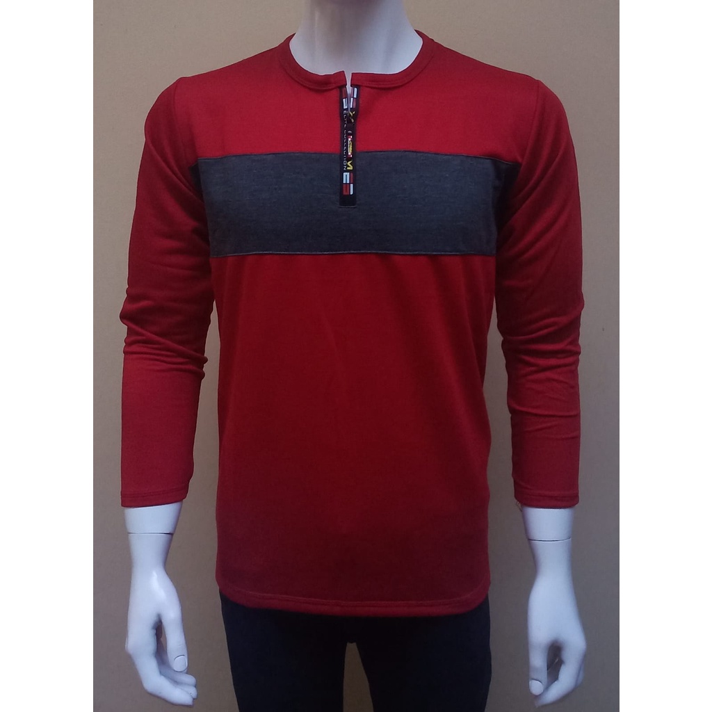 Kaos pria Pecah pola resleting depan lengan panjang
