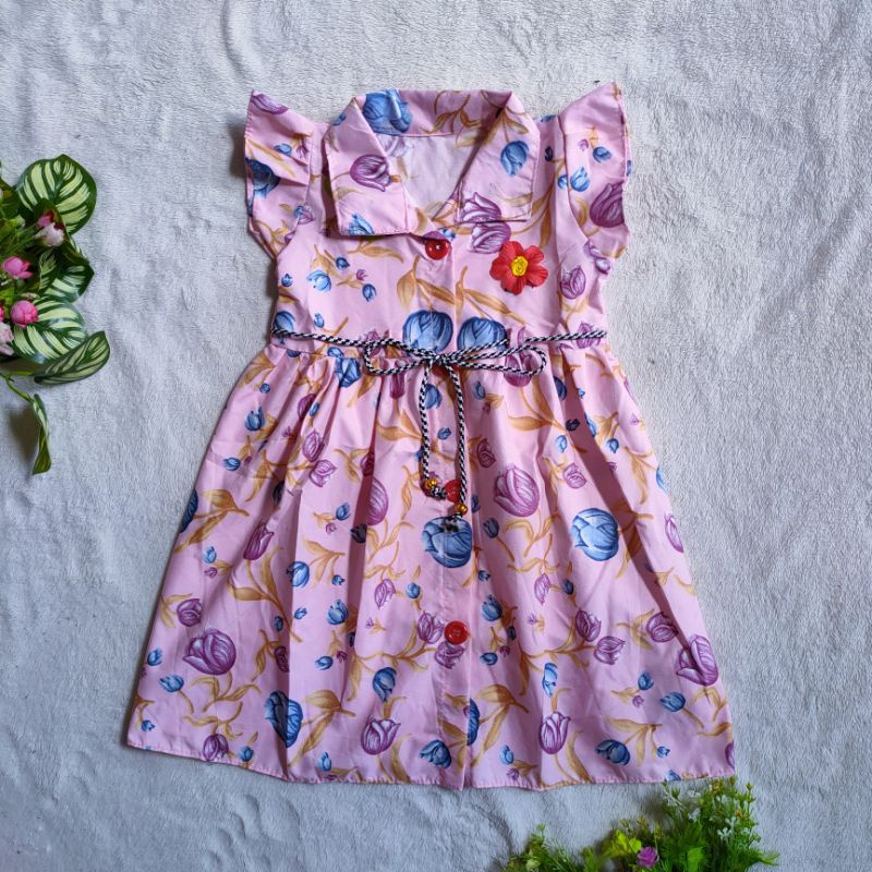 Dress anak usia pakai 1 2 tahun motif tulip kancing fatonah shop ( dress kancing tulip )