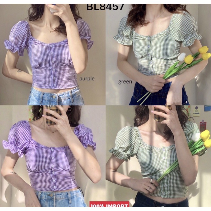 Croptop korean Import atasan wanita Korea lilac Blouse Korea