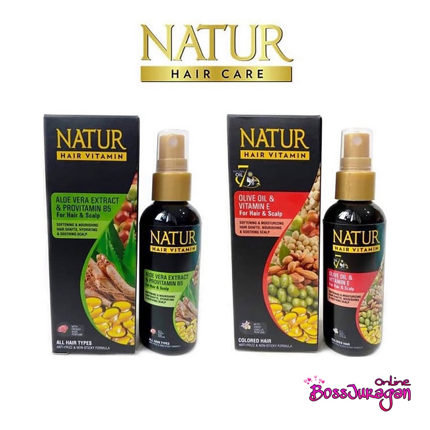 (BOSS) NATUR Hair VItamin 80ml - Olive Oil &amp; Vitamin E | Ginseng Extract &amp; Vitamin E | Aloe Vera Extract &amp; Provitamin B5