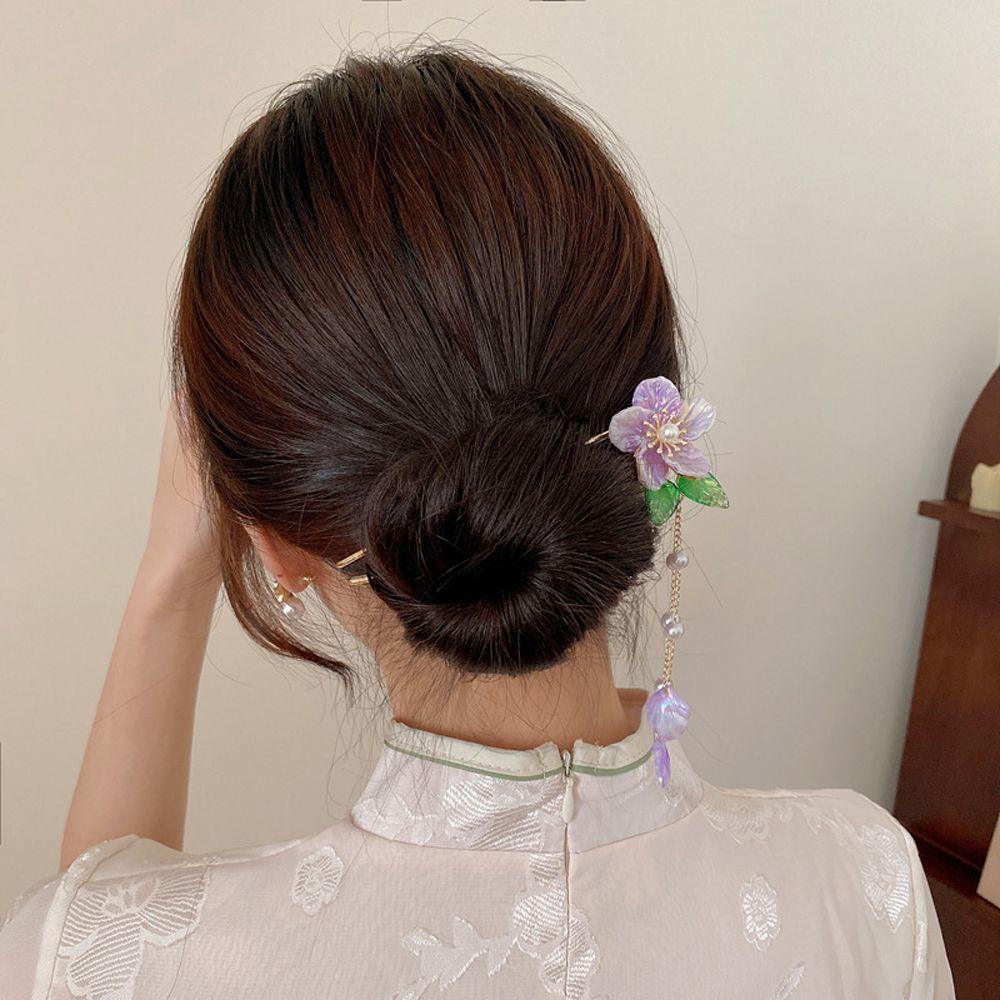 Needway   Wanita Tusuk Rambut Untuk Anak Perempuan Elegan Mutiara Pengantin Kupu-Kupu Rumbai Garpu Rambut Cina