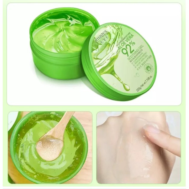 IMAGES Aloe Vera Soothing Gel 92% (220 ml) ORIGINAL / Aloe Vera Gel Ori untuk Wajah Glowing / Masker Wajah Pelembab / Gel Bisa Untuk Masker Rambut Bibir Kering atau Masker Mata Panda Skincare Terbaik Aloe Vera Soothing Gel