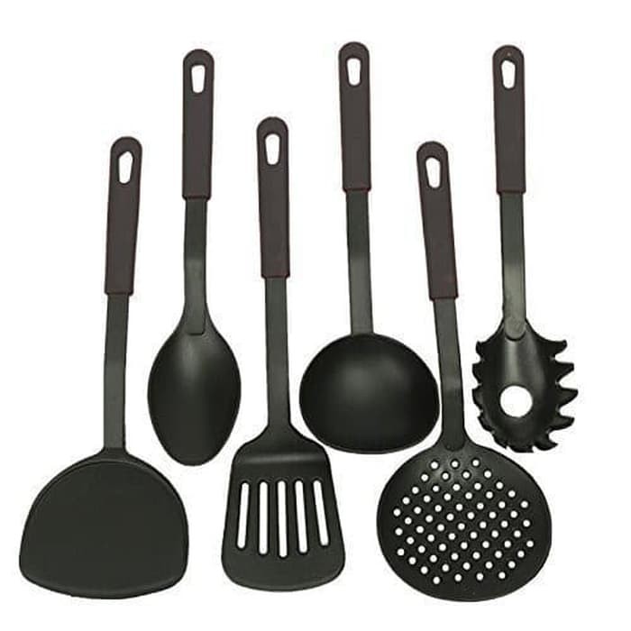 Spatula Besar Sutil Sodet Centong Sendok Sayur Nylon Set 6 in 1 Sutil (Hitam)
