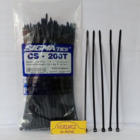 KABEL TIES SIGMA CS 200T TIPIS HITAM 20cm 1pcs - IKAT KABEL TIS INSULOK