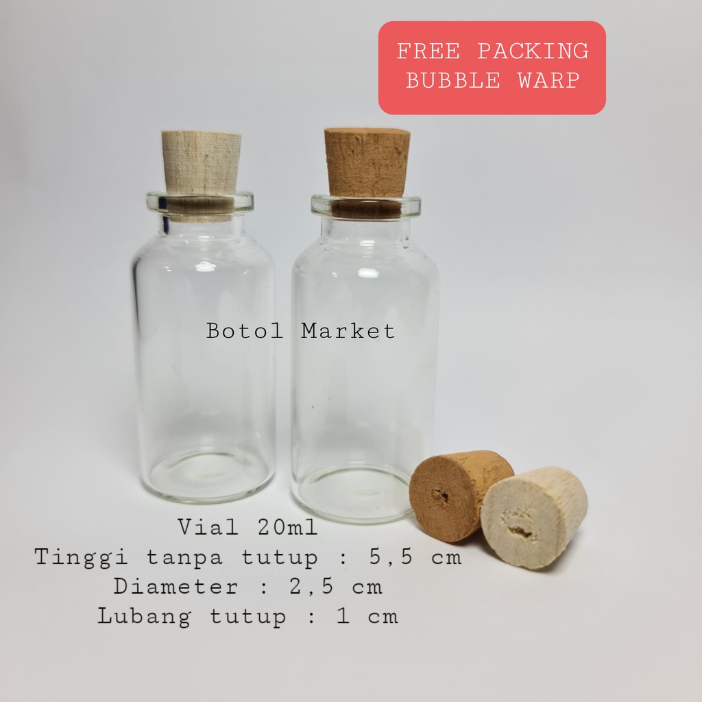 Botol Kaca 20ml Tutup Kayu Gabus / Botol Mini Hias