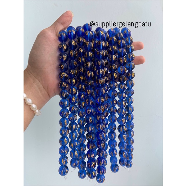 bongkah tibet hoki BIRU clear blue quartz 14mm ronce bahan serat emas