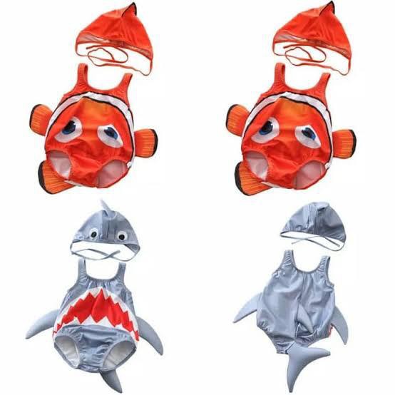 Baju renang import baby karakter nemo / Baju renang baby shark set topi renang import 13756