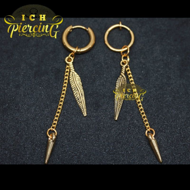 VIRAL Anting HOOP Bulu Rantai Jarum Gold Titanium steel / Anting Hits Pria Wanita masa kini / Anting Kpop / Anting Gantung / Anting BTS / Anting xuping