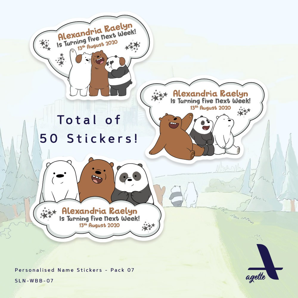 

50 PCS - Stiker Label Nama Beruang Lucu - Sticker Nama Anak - 07 - Laminasi Waterproof