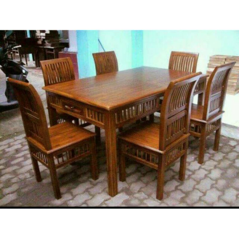 meja makan kartini minimalis kayu jati kursi 6