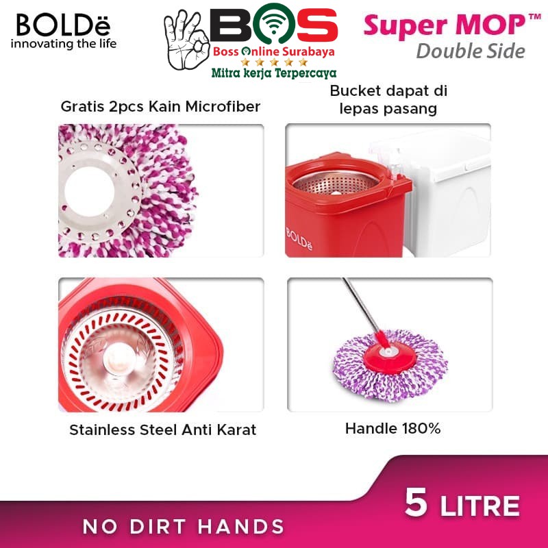 Bolde Alat Pel Pembersih Lantai Super Mop Double Side Pel Putar Bolde