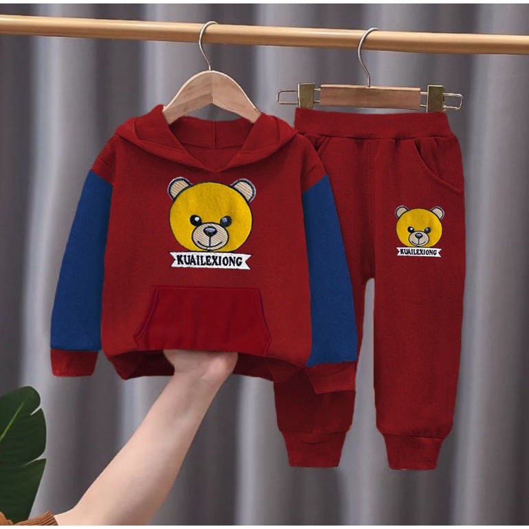 PROMO SETELAN HOODIE ANAK 1-5 TAHUN MOTIF BEAR KUAILEXIONG TERBARU SETELAN HOODIE ANAK LAKI LAKI DAN PEREMPUAN