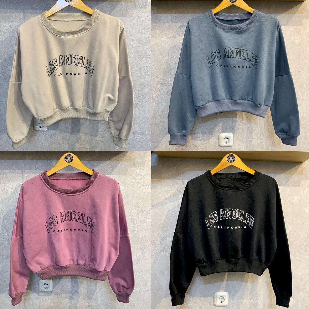 JTR.82782 ‣ (PS) CROOPE LOS ANGELES Sweater Crope Ala Korea Crewneck Sweatshirt Kpop Wanita Kekinian