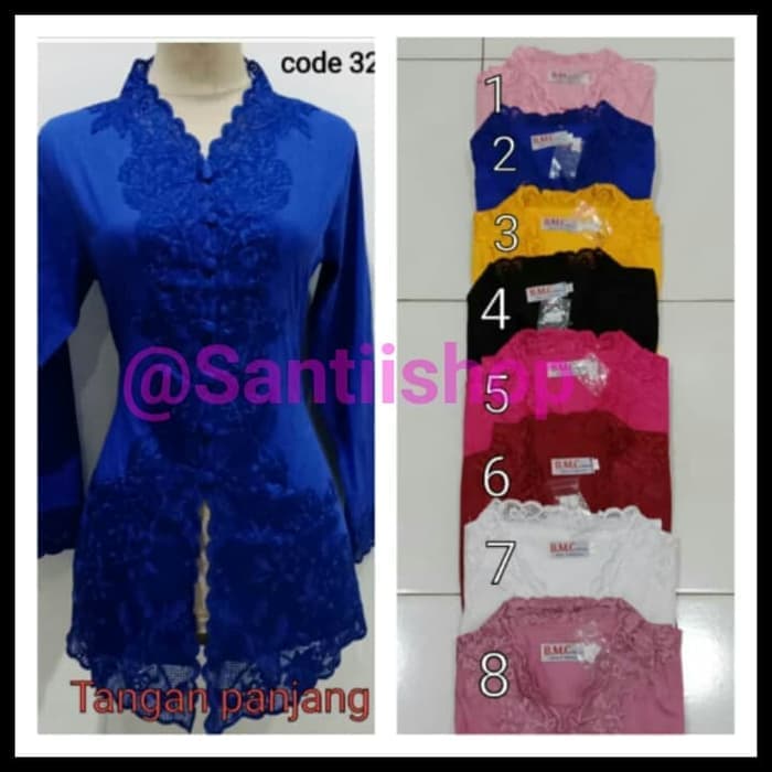 Atasan Kebaya Encim Bordir Senada Bahan Katun Toyobo Warna Biru