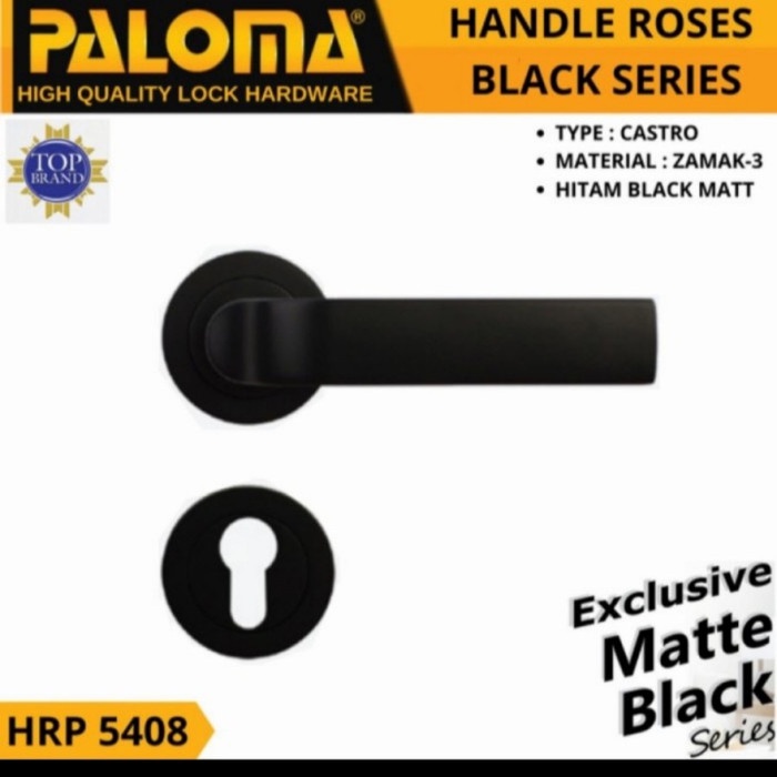 Paloma Kunci Set Handle Pintu Handle Set LockSet Castro LRP 5408 Matte Black