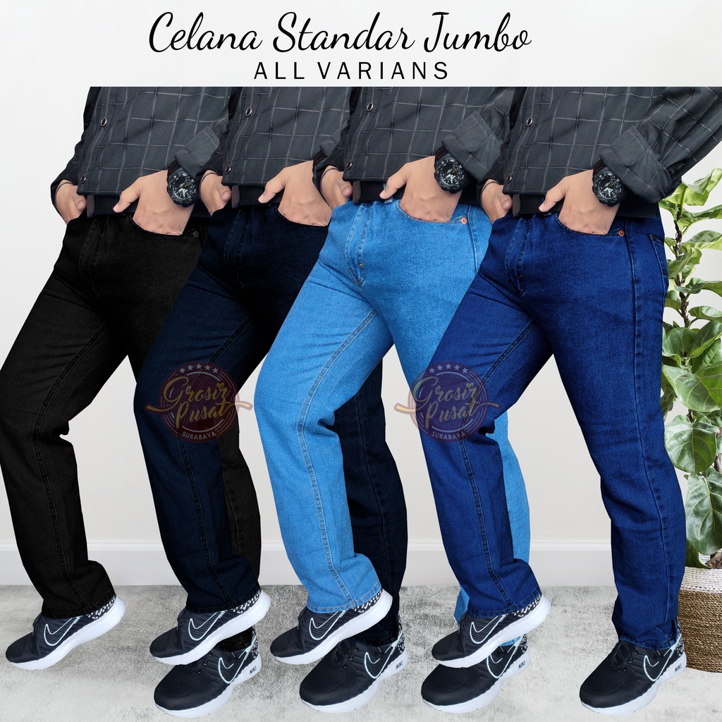 Celana Jeans Standar Biru Wash Reguler Lives Pria Size 28 - 38