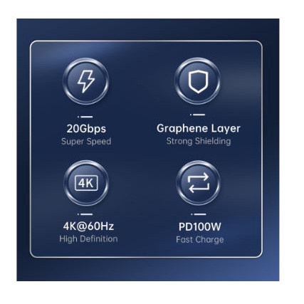 Cable data charger Usb-C to type-c pd with Usb-A connector orico 50cm 0.5m 5A 20Gbps 100w 2in1 aluminum braided acc20-05