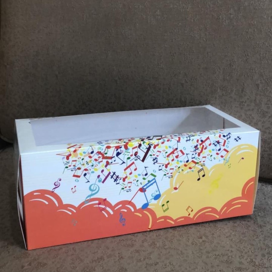 

(5 pcs) box kue brownies motif melody kardus roll cake kotak packaging dus ivory ukuran 25x12x10 cm
