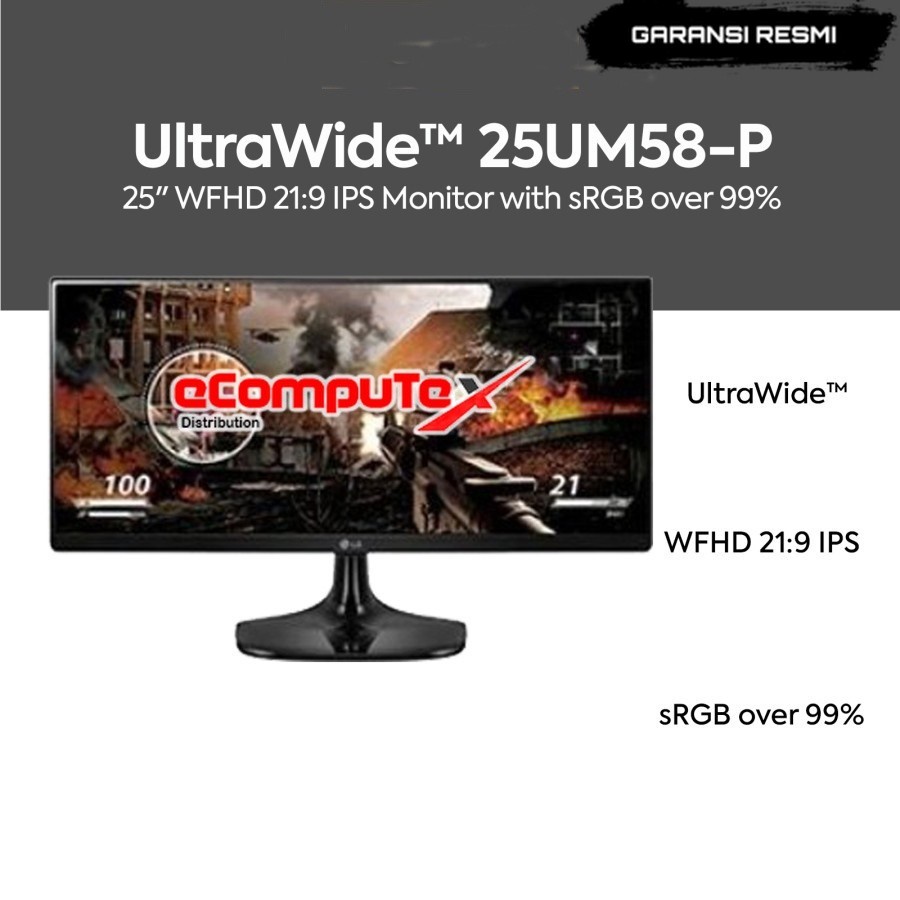 MONITOR LG ULTRAWIDE 25UM58-P / 25UM58 25 INCH WFHD 21:9 IPS SRGB GARANSI RESMI