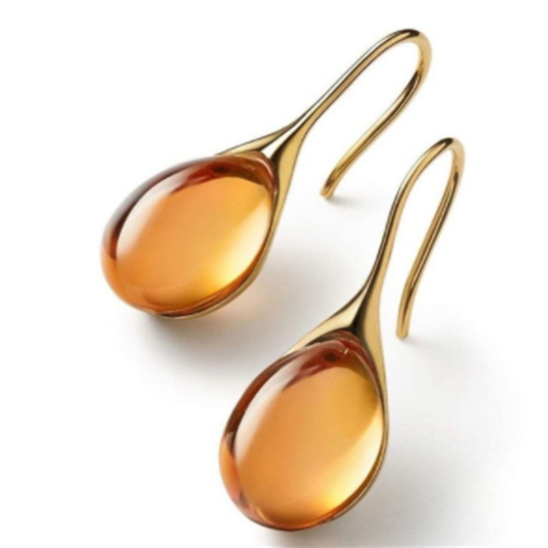 Anting Kait Gantung Lapis Emas 18k Hias Batu Permata Cat Eye Variasi 4 Warna Untuk Wanita
