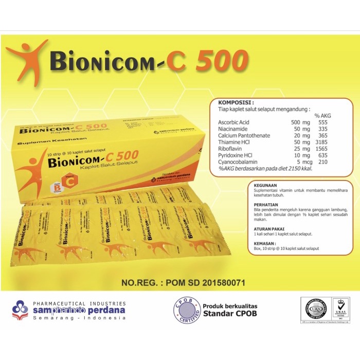 Bionicom C 500 mg Vitamin C 1 Strip isi 10 Kaplet