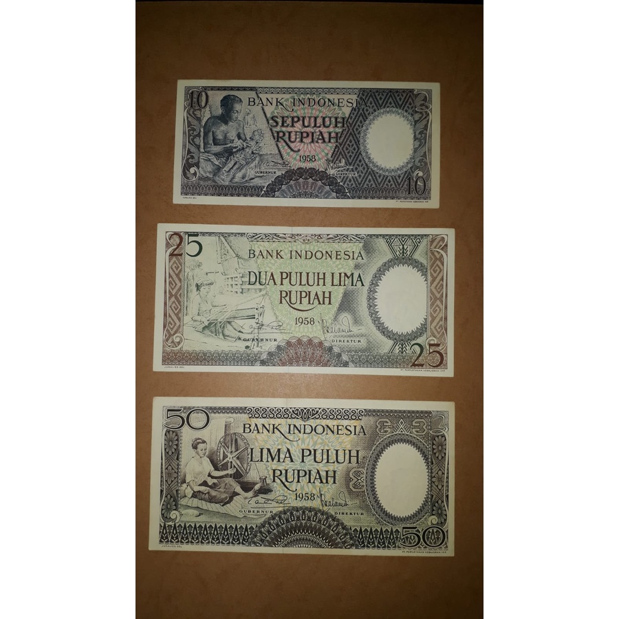 Paket murah uang kuno Asli UNC 10, 25 dan 50 Rupiah tahun 1958