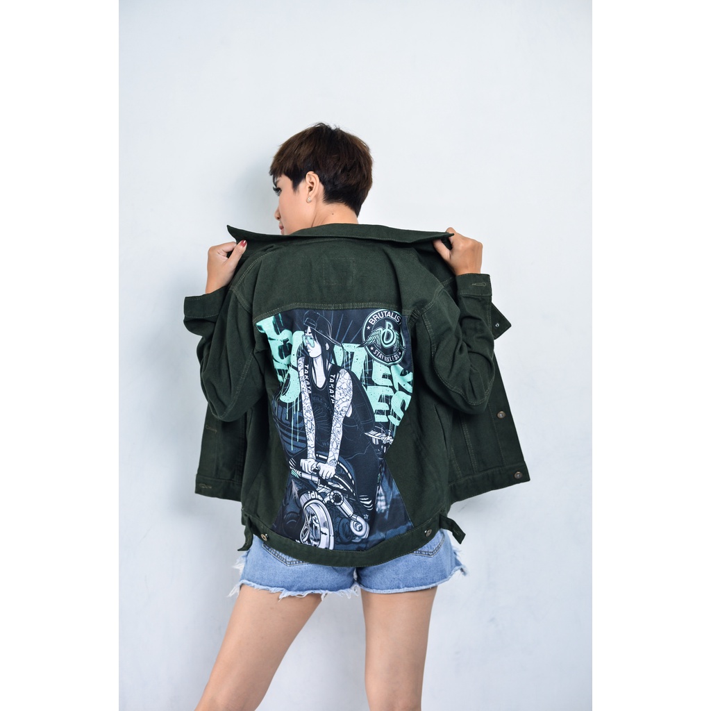 Zilong Brutalist zb067 - Jaket Denim Wanita Printing Sablon Korea Premium Quality Army Jacket Jeans 