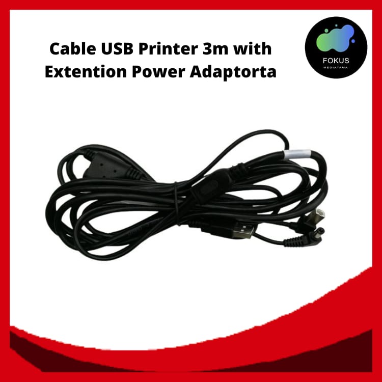 Kabel USB Printer 3m with Extention Power Adaptor KODE 14407