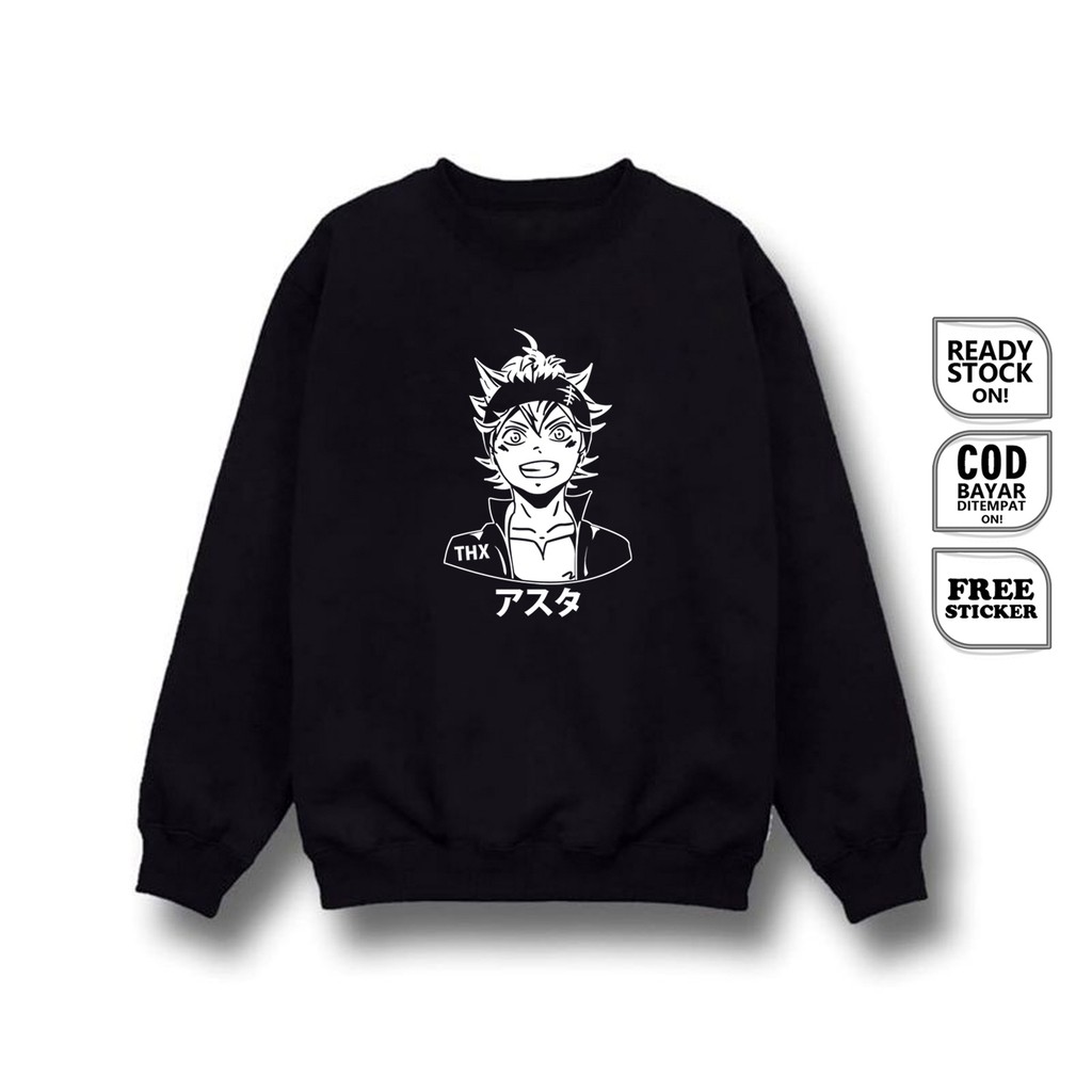 SWEATER CREWNECK ASTA ASUTA アスタ BLACK CLOVER ANIME MANGA BAJU JEPANG LIEBE YAMI FINRAL YUNO NOELLE S