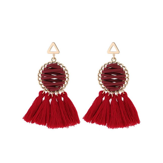 LRC Anting Tusuk Elegant Round Shape Design Tassel Earrings