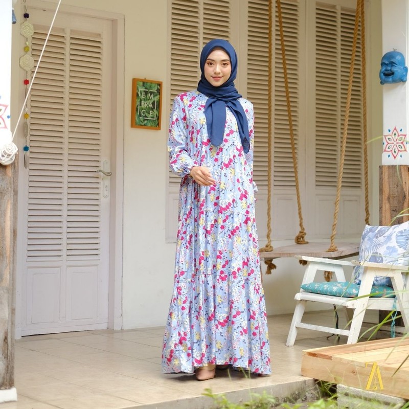 HomeDress Namira Blue - Homedress Gamis Busui Friendly Premium