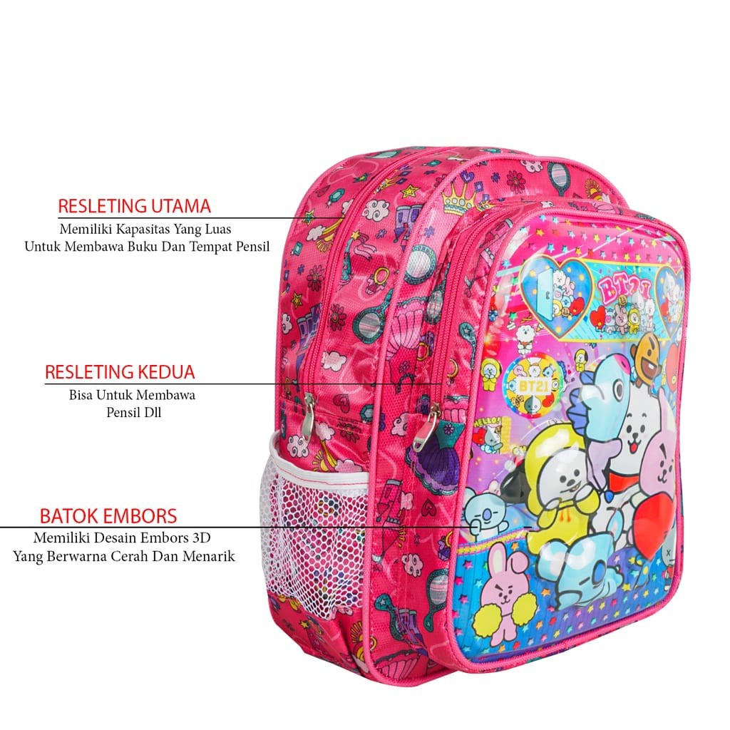 Tas Ransel Sekolah Anak SD Lampu / Tas Ransel BT21 / RANSEL BTS ANAK / TAS TIMBUL LED