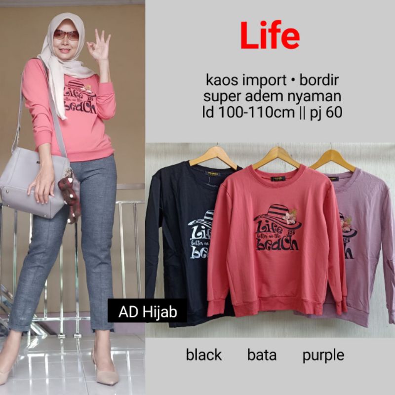 BAJU ATASAN WANITA JUMBO BIG SIZE KAOS LD 100-110 // LIFE BLOUSE OVERSIZE BY AD HIJAB FASHION HQ