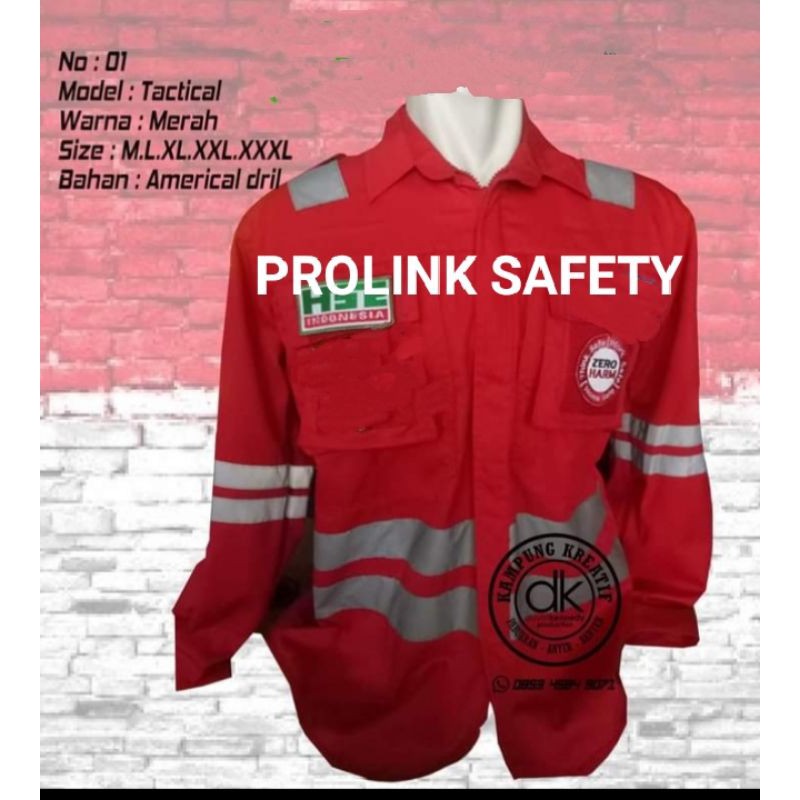 SERAGAM SAFETY BERLOGO WARNA MERAH RESLETING HSE MODEL