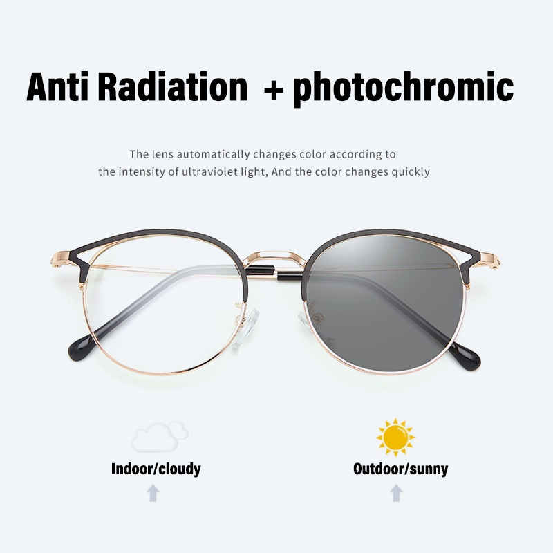 Photochrmic Anti Radiasi Eyeglasses Cat Eye Frame Women Men