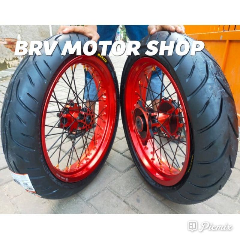Wheelset Velg Set SuperMoto Crf 150 300+350+17 Tromol Ori Full Set Ban Maxxis