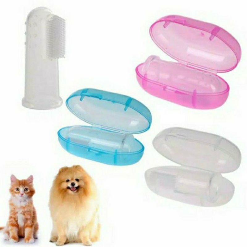 Sikat Gigi Anjing Kucing Silicone Ada Kotak Pembersih Silikon Silicon