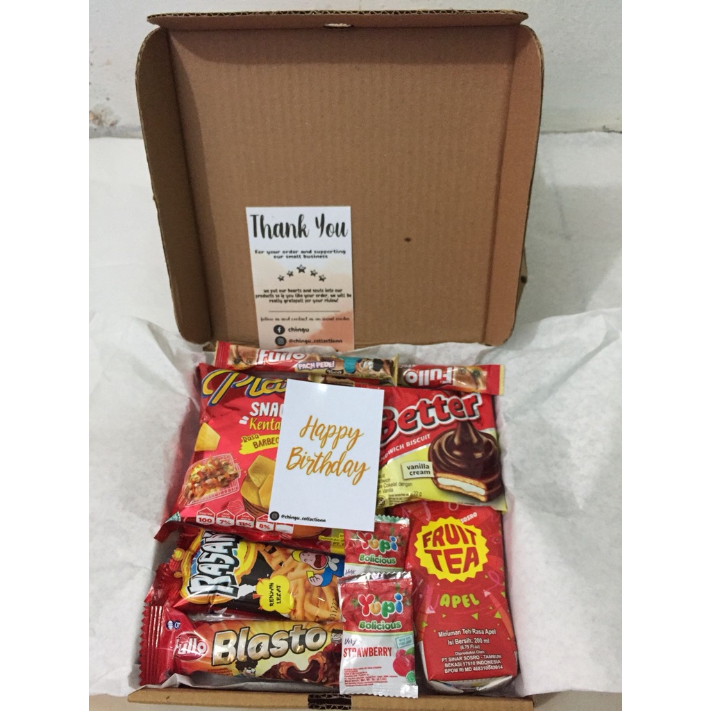 

Snack giftbox/hampers/kado ultah