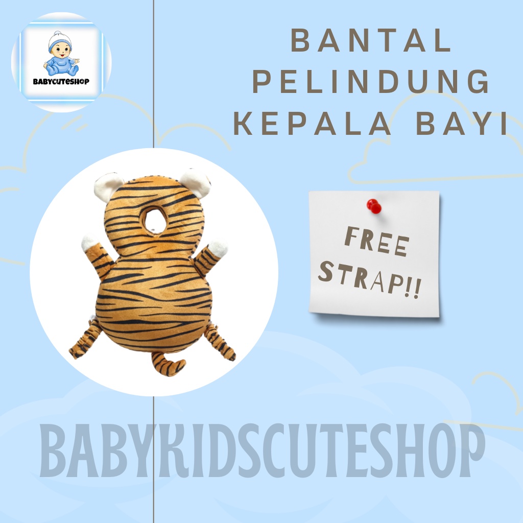 ( FREE STRAP ) Bantal Pelindung Kepala Bayi Harimau | Pelindung Kepala Bayi | Head Neck Pillow Pad